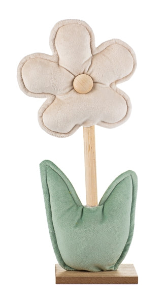 Blume aus Stoff und Holz / Stoffblume / Dekoblume / Aufsteller / Ostern – beige-grün – verschiedene Höhen