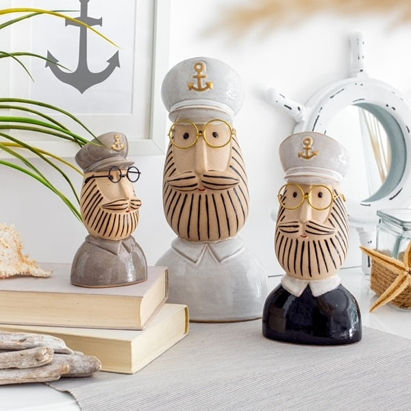 Baden Kapitänskopf / Kopf / Dekokopf Kapitän mit Brille aus Keramik – braun-gold – Höhe 14 cm