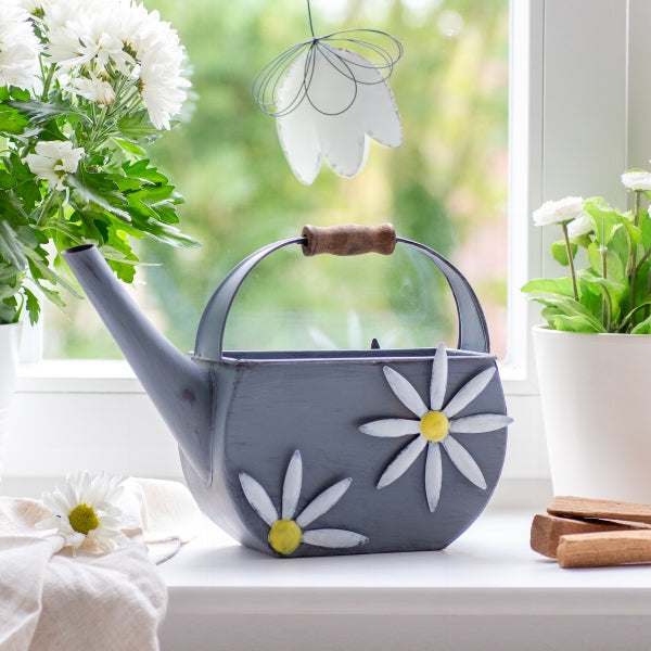 Gießkanne / Deko / gartendeko aus Metall mit Blumen – verschiedene Motive – 28 x 20 cm