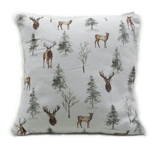 Kissen / Stoffkissen / Zierkissen Hirsch/Tanne mit Inlet – weiss-grün-braun – Masse 42 x 42 cm