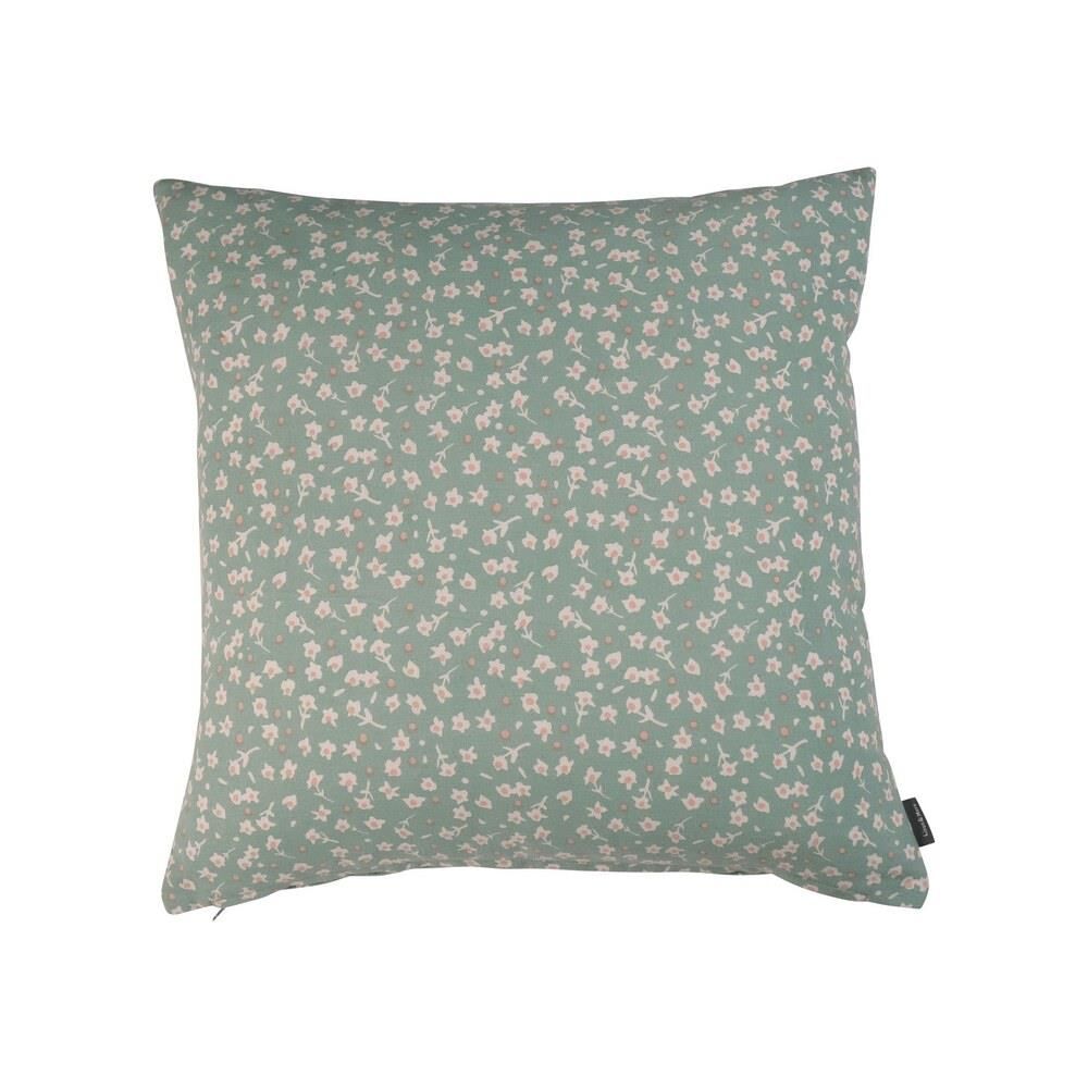 Kissen / Stoffkissen / Zierkissen / Dekokissen Libby-Blütchen mit Inlet – sagegrün-rosa – Masse 45 x 45 cm