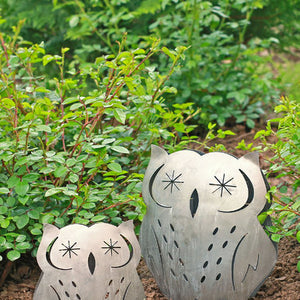 Eule aus Metall als Windlicht / Kerzenhalter – silber – Höhe 23 cm