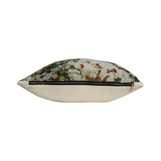 Samtkissen Hagebutte 45x45 cm – Zierkissen mit Naturmotiv in Weiß Braun Rot inkl. Füllung