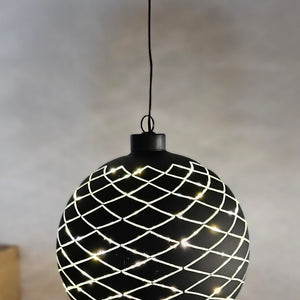 Baden Anhänger Glaskugel Weihnachtskugel mit LED – schwarz – Ø 15 cm