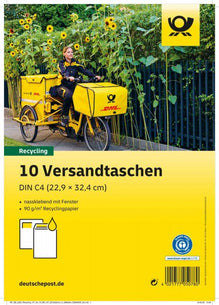 Deutsche Post Versandtaschen C4 mit Fenster nassklebend – 10er-Set – braun Recyclingpapier