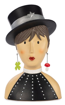 Baden Ladykopf "Madeleine" Kopf mit Hut Büste aus Gips & Papiermaché – schwarz-silber – 29 cm