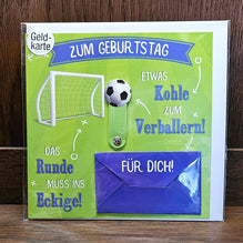 Geburtstagskarte / Glückwunschkarte / Karte / Geldkarte "Fussball" mit weissem Umschlag – 15 x 15 cm