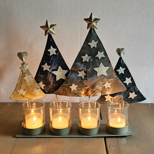 Adventskranz länglich Metall / Kerzenständer / Kerzenhalter / Weihnachten – blau – Breite 26 cm, Tiefe 8 cm, Höhe 28 cm