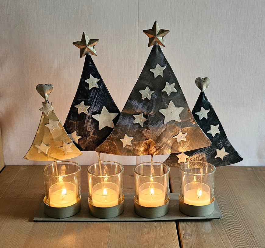 Adventskranz länglich Metall / Kerzenständer / Kerzenhalter / Weihnachten – blau – Breite 26 cm, Tiefe 8 cm, Höhe 28 cm