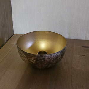 Kerzenhalter / Kerzenständer "Schale/Bola" Metall rund für Stabkerzen – gold-gold – Ø 11,5 cm