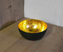 Kerzenhalter / Kerzenständer "Schale/Bola" Metall rund für Stabkerzen – schwarz-gold – Ø 10 cm
