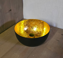 Kerzenhalter / Kerzenständer "Schale/Bola" Metall rund für Stabkerzen – schwarz-gold – Ø 13 cm