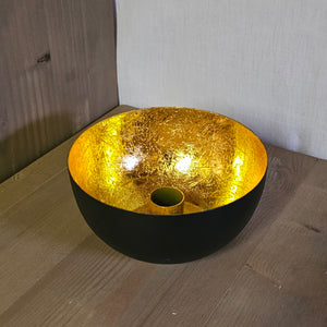 Kerzenhalter / Kerzenständer "Schale/Bola" Metall rund für Stabkerzen – schwarz-gold – Ø 13 cm