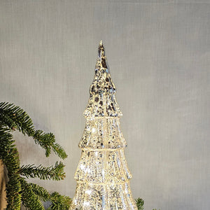 Tannenbaum LED Baum beleuchtet Glas-Baum rotierend / Fensterdeko / Weihnachten – weiss - Höhe 35 cm, Ø 11 cm