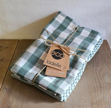 Geschirrtücher Set (2 Stück) / Küchenwäsche Eco Gingham Blush Ladelle – Grün-weiß kariert / gestreift – 45 x 70cm