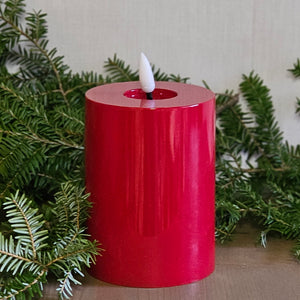 LED Kerze "Poly" / Dekokerzen / Indoor-Outdoor mit Timer – rot glänzend – Höhe 10 cm, Ø 7,5 cm