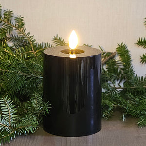 LED Kerze "Poly" / Dekokerzen / Indoor-Outdoor mit Timer – schwarz glänzend – Höhe 10 cm, Ø 7,5 cm