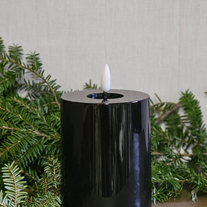 LED Kerze "Poly" / Dekokerzen / Indoor-Outdoor mit Timer – schwarz glänzend – Höhe 10 cm, Ø 7,5 cm