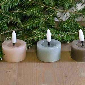 LED Teelicht Set (3 Stück) "3D" / Dekokerzen Wachs mit Timer – pink-grau-sand – Höhe 2,5 cm - Ø 5 cm