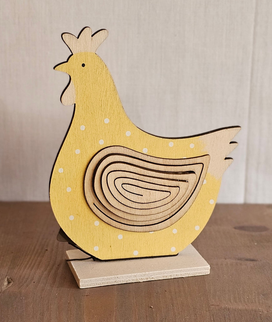 Dekohuhn aus Holz – gelbe Henne mit weißen Punkten, 13 cm Oster- & Frühlingsdeko