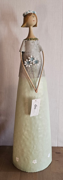 Metall Frau "Blumenlady" / Dekofigur / Aufsteller – creme-rosa – Höhe 53 cm