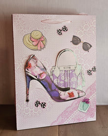 Geschenktasche / Tasche aus Papier "Mode" - weiss-rosa-lila - 30 x 12 x 40 cm