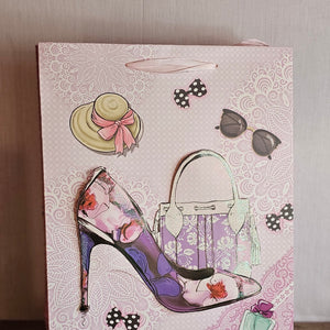 Geschenktasche / Tasche aus Papier "Mode" - weiss-rosa-lila - 30 x 12 x 40 cm