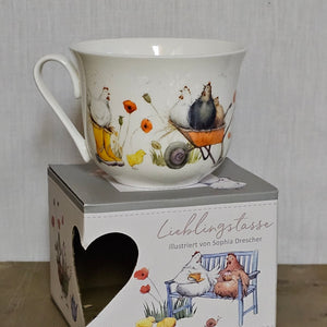 Porzellantasse Lieblingstasse / Henkeltasse / Becher / Henkelbecher / Tasse "Hühnerbande" – Grätz Verlag