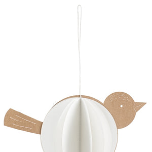 Vogel aus Papier zum Hängen / Dekovogel / Papiervogel / Aufhänger – weiss-braun – Breite 23 cm
