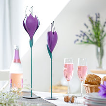 Tulpe aus Metall / Aufsteller / Deko / Osterdeko / Blütendekoration – lila-grün – verschiedene Höhen