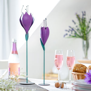 Tulpe aus Metall / Aufsteller / Deko / Osterdeko / Blütendekoration – lila-grün – verschiedene Höhen