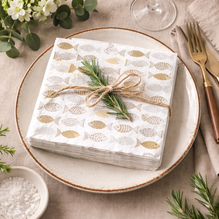 Atelier Serviette Fische – Weiß-Gold, 33×33 cm, 20 Stück