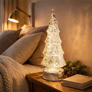 Tannenbaum LED Baum beleuchtet Glas-Baum rotierend / Fensterdeko / Weihnachten – weiss - Höhe 35 cm, Ø 11 cm