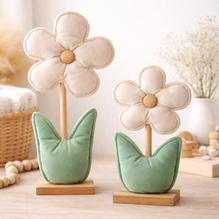 Blume aus Stoff und Holz / Stoffblume / Dekoblume / Aufsteller / Ostern – beige-grün – verschiedene Höhen