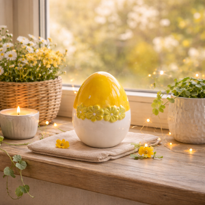 Keramik Ei mit Blume „Doro“ – Oster Deko Aufsteller aus Keramik, 8,5 cm - verschiedene Farben