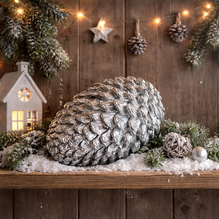 Eichel Dekofigur aus Polyresin – Silberne Weihnachtsdekoration 23 cm | Edle Winter- & Tischdeko