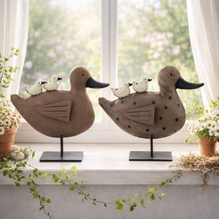 Ente mit Küken aus Metall – Dekofigur Tierfigur Osterdeko Höhe 24 cm – verschiedene Farben