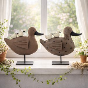 Ente mit Küken aus Metall – Dekofigur Tierfigur Osterdeko Höhe 24 cm – verschiedene Farben