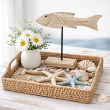 Maritime Dekofigur Fisch aus Holz & Metall – Natur-Weiß, 31 cm | Stilvolle Wohndeko