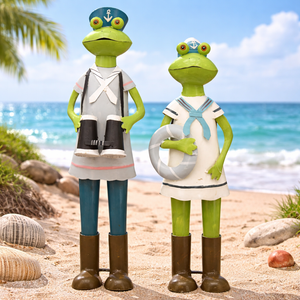 Frosch Kanu aus Metall / Gartenfigur – grün-weiss-blau – verschiedene Motive