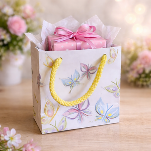 Geschenktasche aus Papier mit Schmetterlingen – bunt & liebevoll – 12 x 12 cm