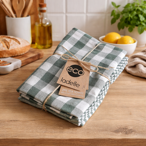 Geschirrtücher Set (2 Stück) / Küchenwäsche Eco Gingham Blush Ladelle – Grün-weiß kariert / gestreift – 45 x 70cm