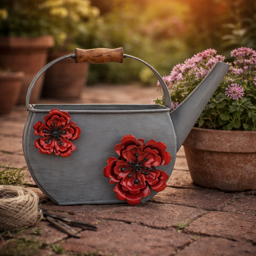 Gießkanne / Deko / Gartendeko aus Metall mit Blumen – verschiedene Motive – 28 x 20 cm