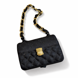 Anhänger Glas Baumhänger "Tasche" – schwarz-gold – Länge 7 cm, Höhe 6 cm