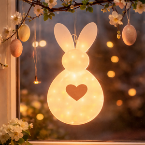 Osterhase Hase aus Papier zum Hängen beleuchtet / Dekohase / Papierhase / Aufhänger – weiss – Höhe 40 cm