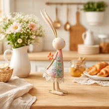 Osterhase Dekofigur aus Metall mit Blume – Rosa – 60 cm | Frühlingsdeko