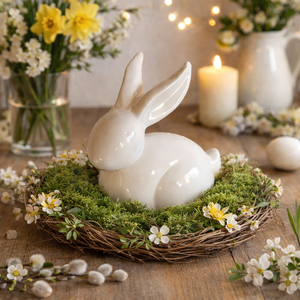 Keramik Hase "Tini-Weiss" / Aufsteller / Dekofigur / Dekohase / Ostern – weiss– Höhe 12 cm