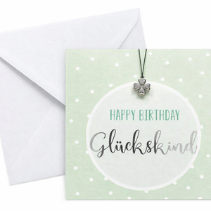 Geburtstagskarte mit Glücksarmband Kleeblatt – Handgefertigtes Geschenk 15x15 cm