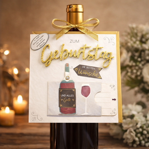 Geburtstagskarte / Glückwunschkarte / Geldkarte "Die besten Wünsche" mit goldenem Umschlag – 15 x 15 cm