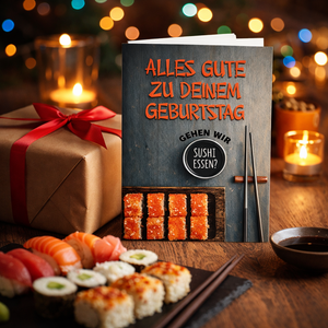 Glückwunschkarte / Geburtstagskarte "Sushi Essen" – weißer Umschlag – 12 x 17 cm